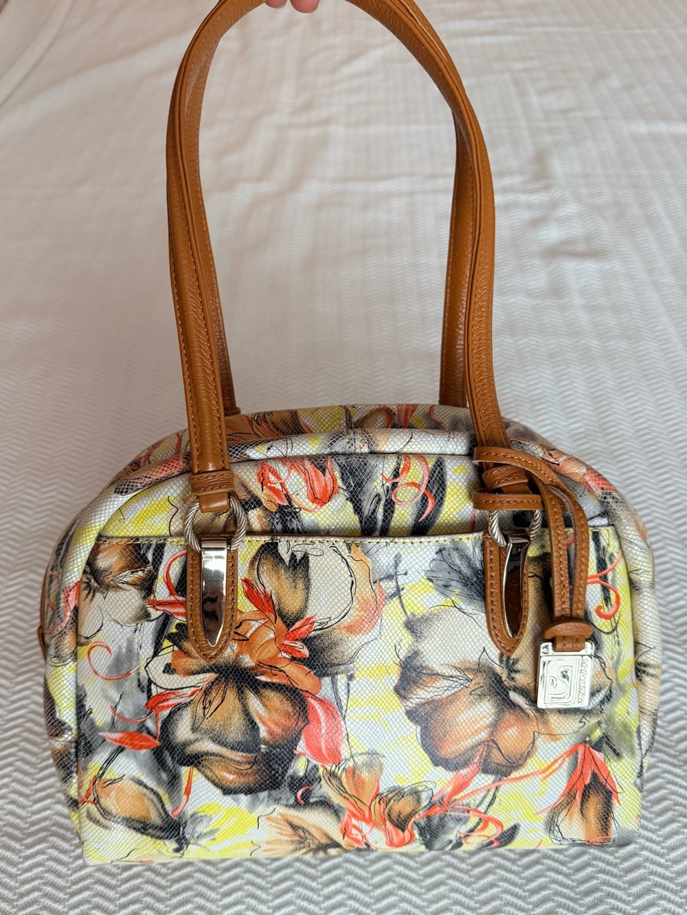 Soprano Floral Print Satchel Handbag in Brown and Multicolor